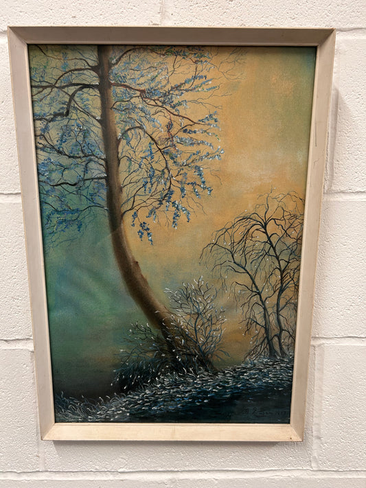 Gorgeous framed and signed painting by D Eaton 1977 Forest scene