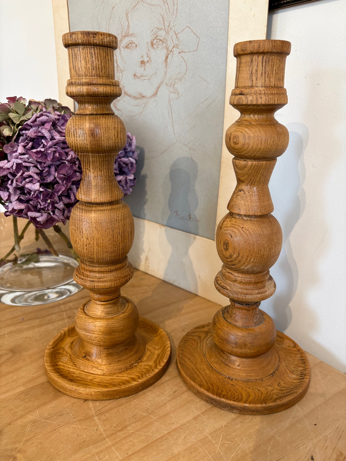 Pair of Vintage Wood Turned candlestick holders