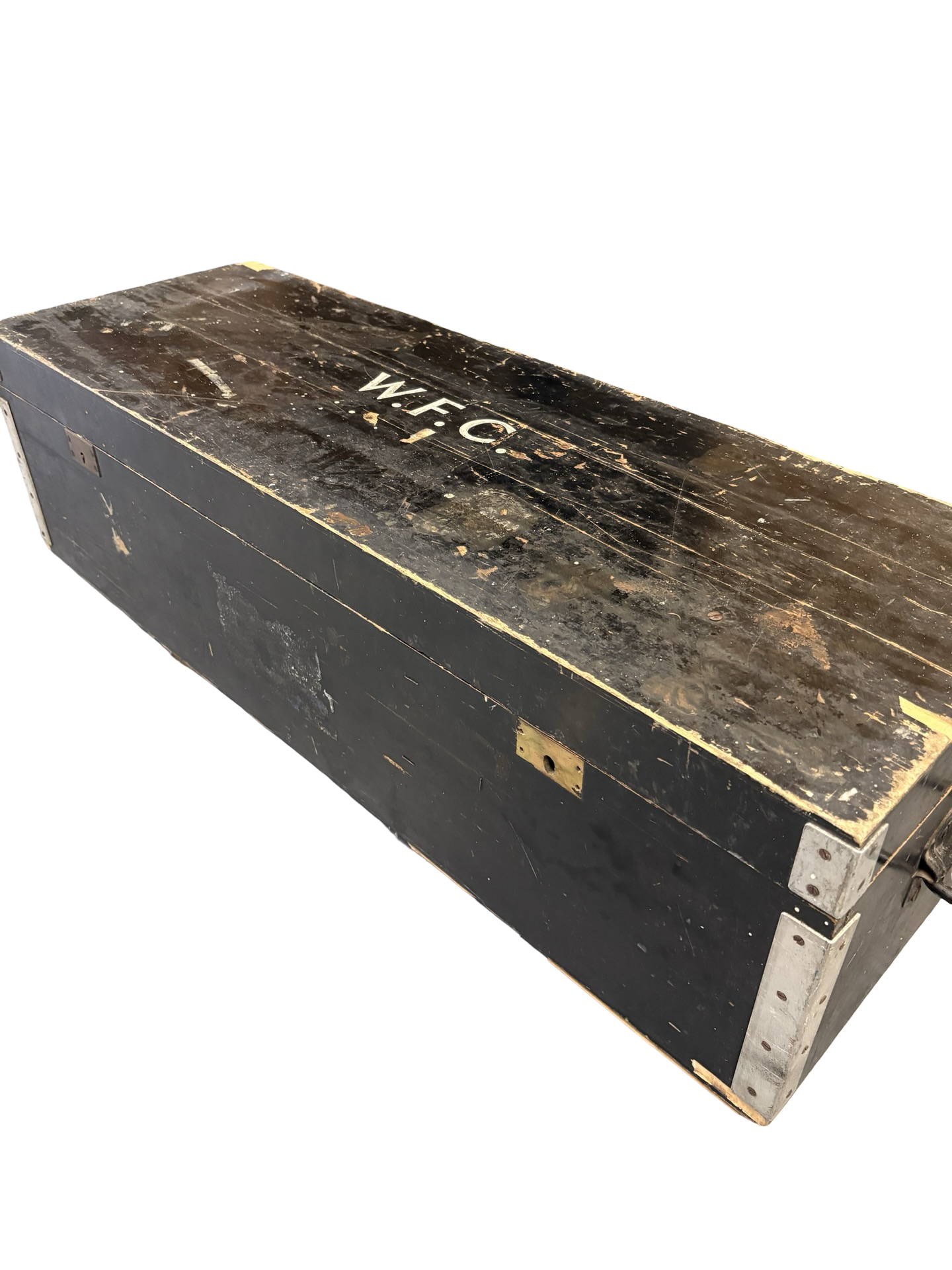 Black vintage wooden carpenters tool chest great side table / storage