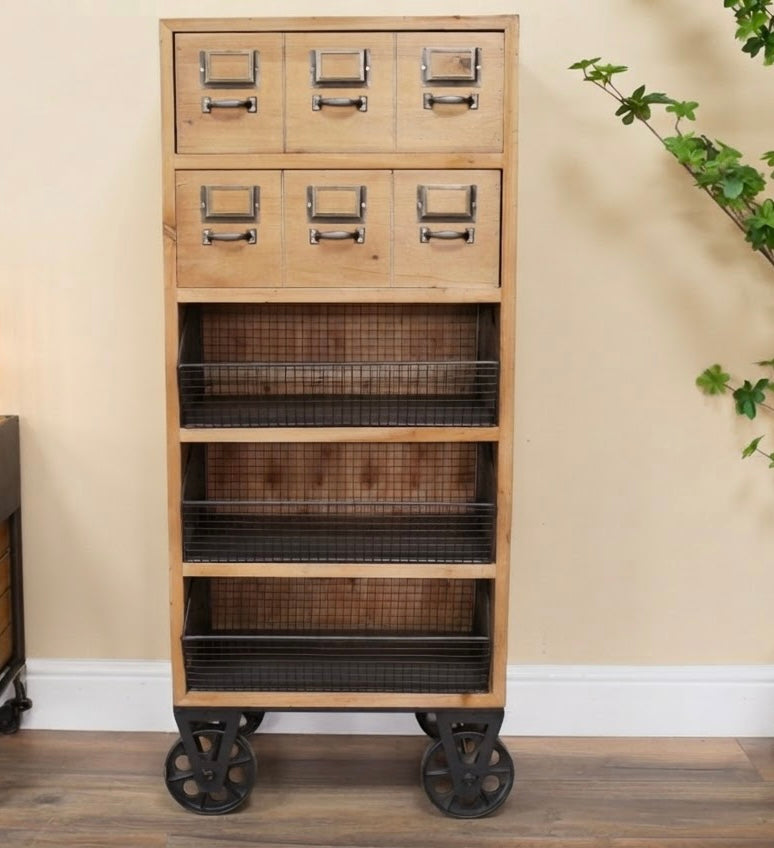 Light wood vintage styled fir and Iron Cabinet unit Kitchen Utility Bathroom Storage