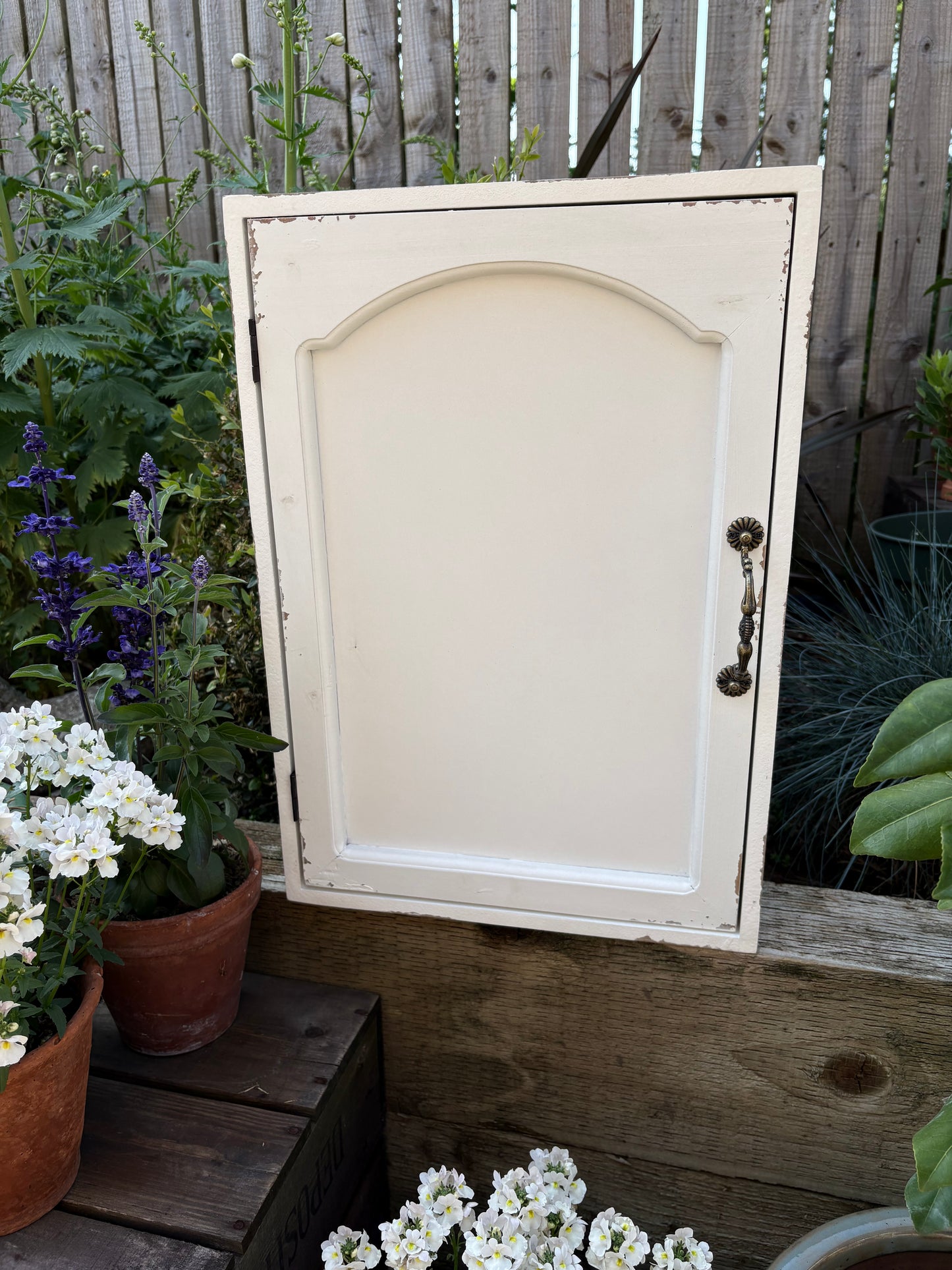 White shabby Wall Unit - Vintage style storage cabinet cupboard