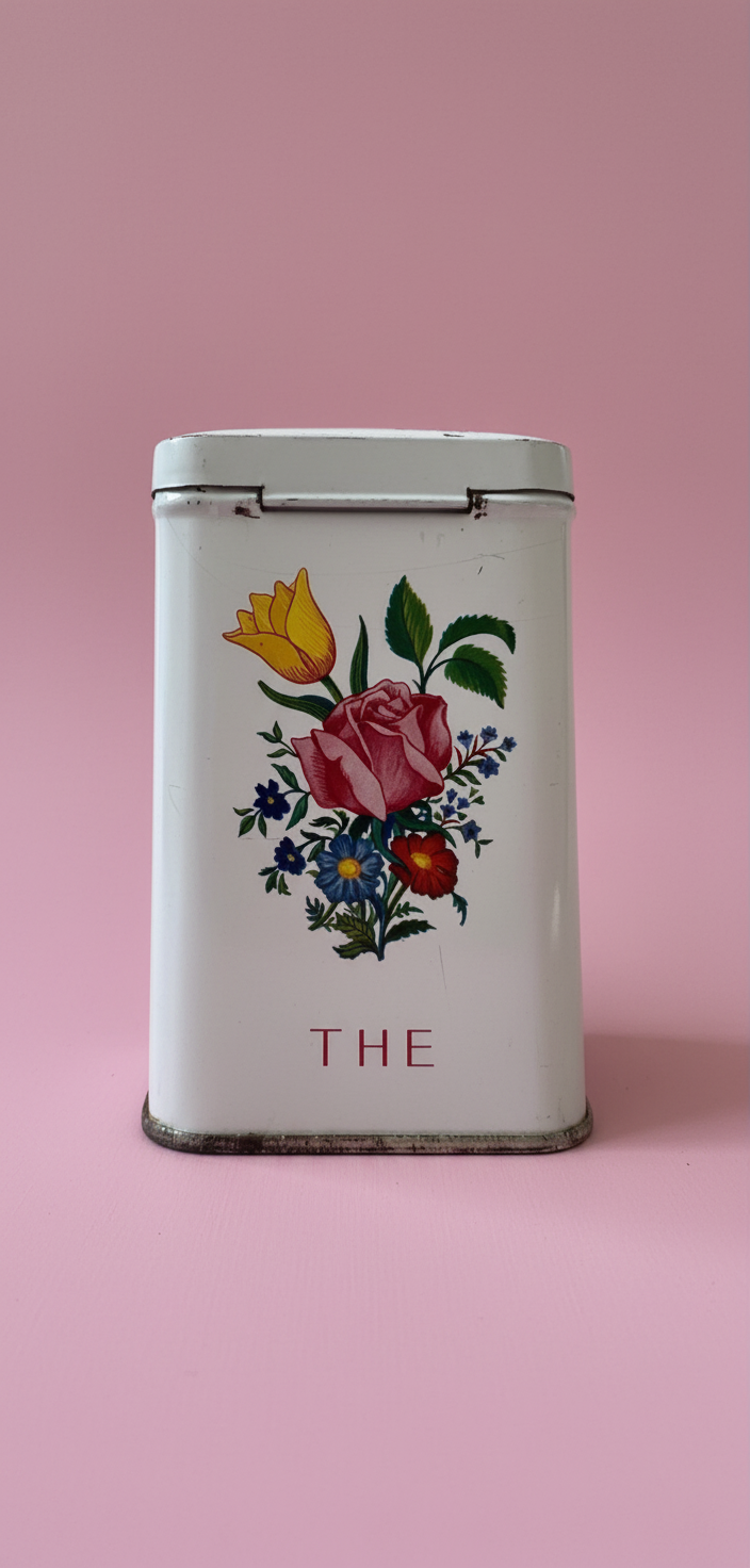Set of 5 French Metal Storage Cannisters Floral Design 1920’s