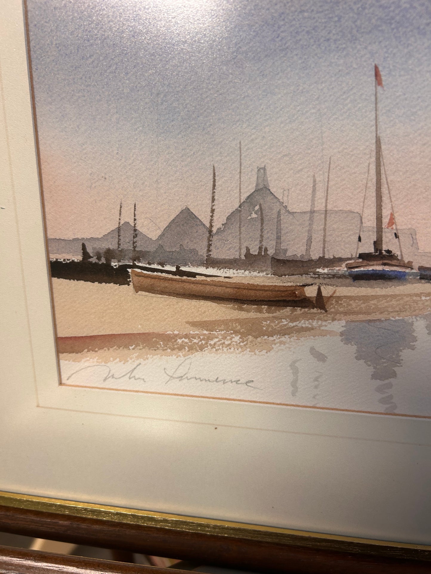 A pair of vintage coastal watercolours signed framed glazed