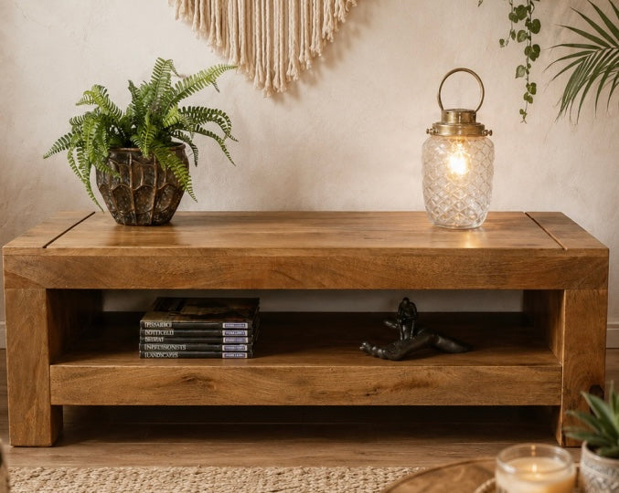Chunky Practical Rustic Coffee Table Simple Design Suit various interiors Undershelf Storage