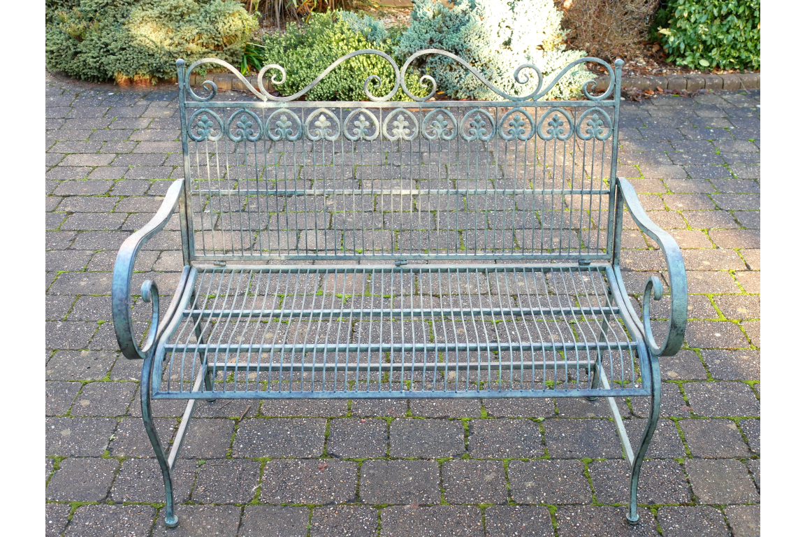 Garden Green Scroll Metal Patio Terrace Outdoor 2 seater Bench