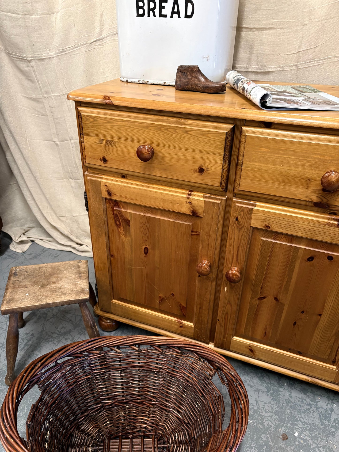 Vintage Solid pine Storage Cabinet Sideboard Country Farmhouse style