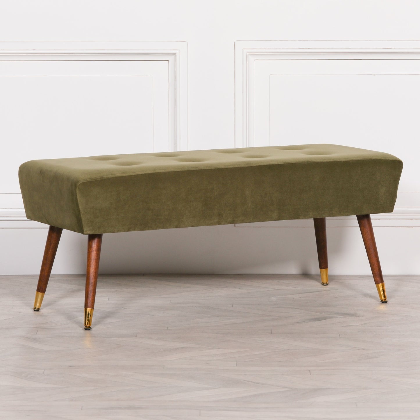 Olive Green Retro Mid Century Style Buttoned Stool Bench Seat