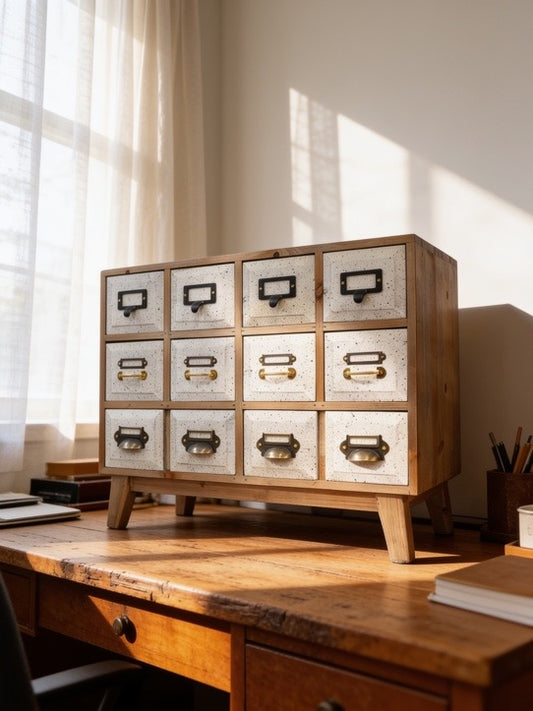 Rustic wooden 12 drawer storage unit - crafts utility office collector