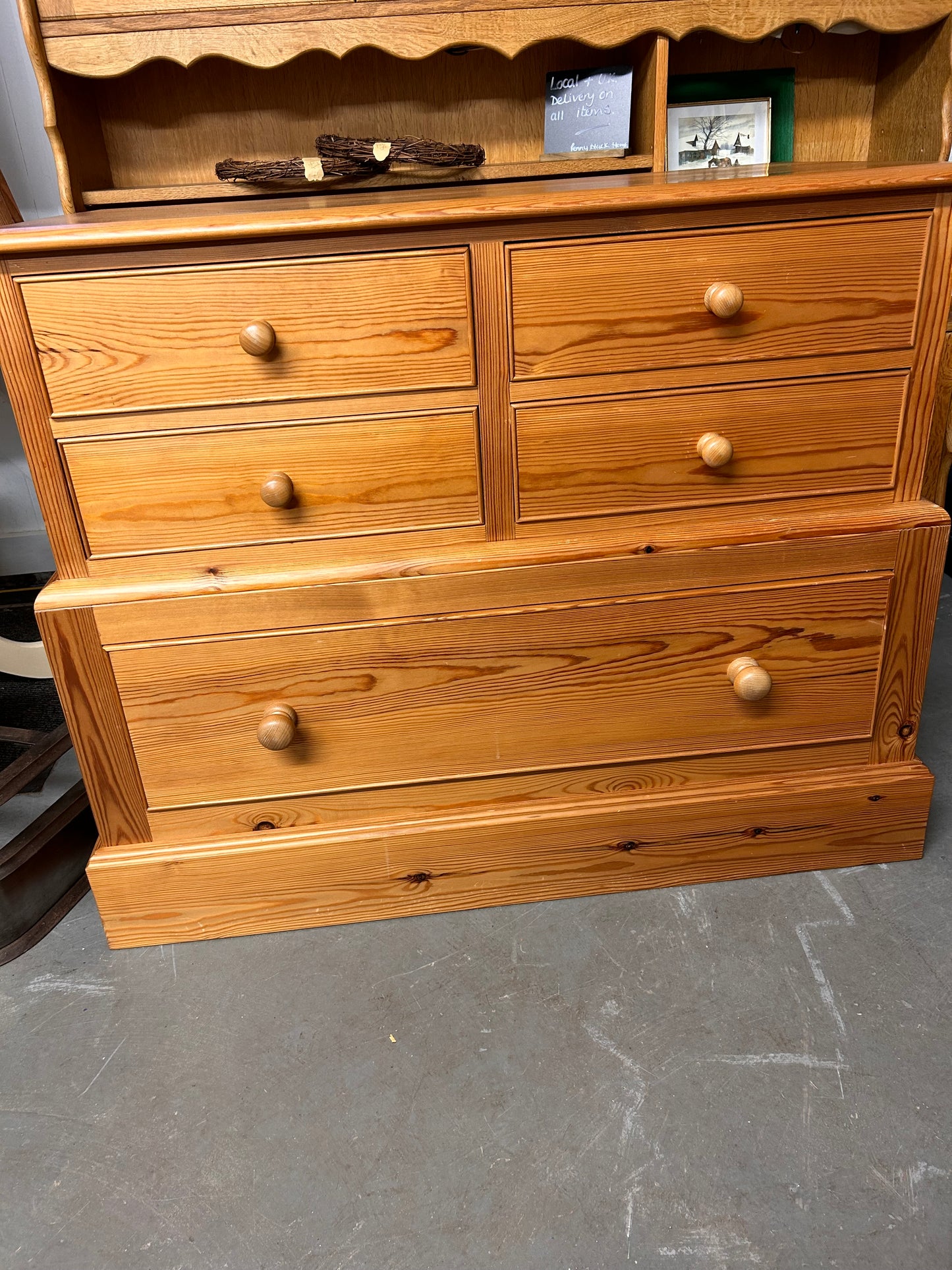 A preloved vintage good quality pine chest of drawers.