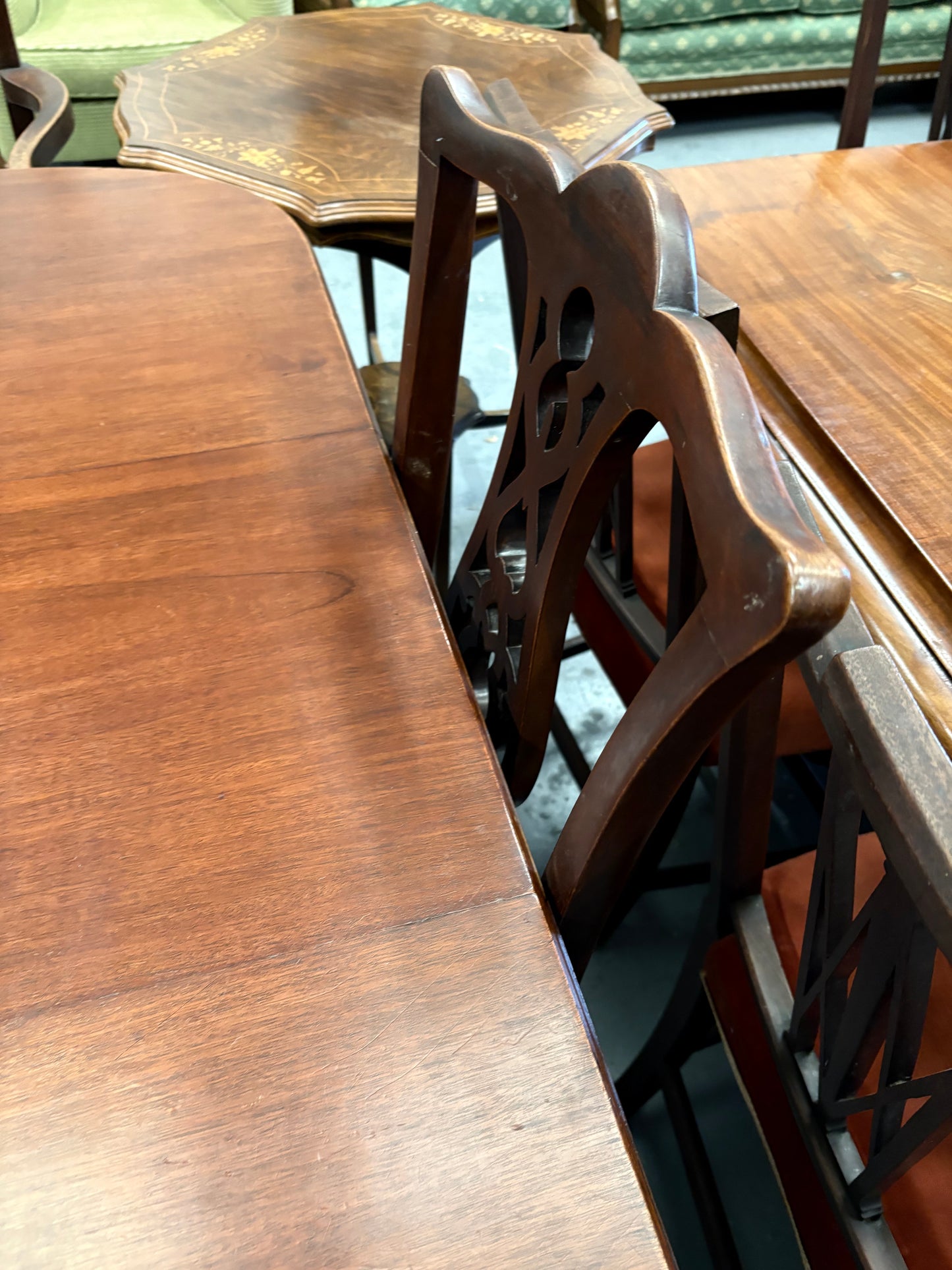 Edward VII Antique Mahogany Inlaid Dining Table and 4 Chairs