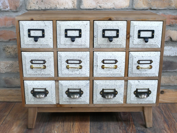 Rustic wooden 12 drawer storage unit - crafts utility office collector