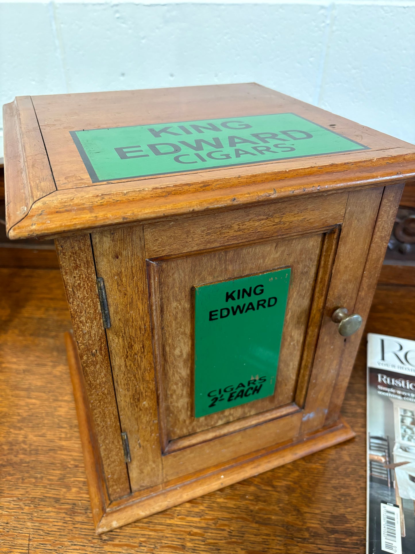 Antique Wooden Shop Countertop King Edward Cigar Cabinet Display
