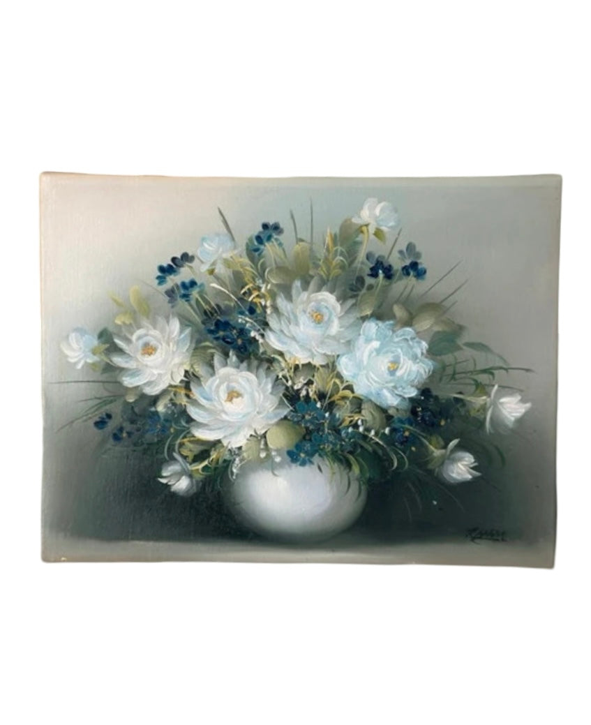 Pretty Vintage Floral Oil Painting of White Flowers Unframed