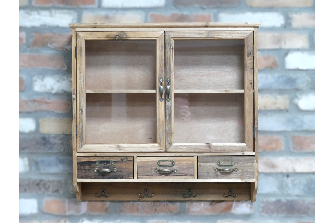 Modern Country Farmhouse Wood Wall Cupboard Drawers & Hooks