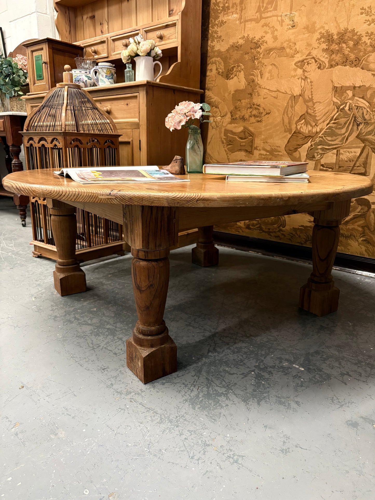 Round Solid Pine coffee table - rustic farmhouse cottage style