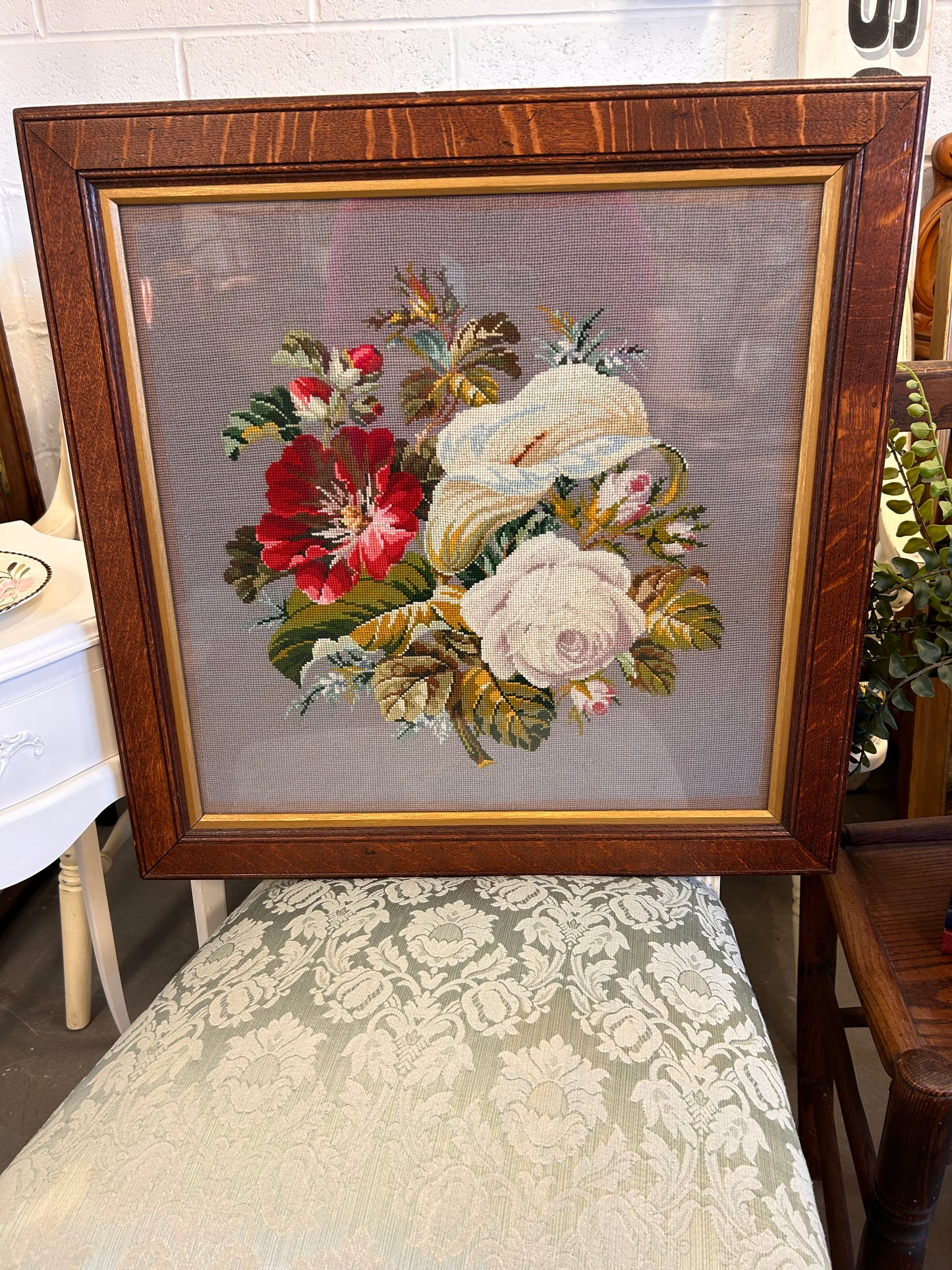 A beautiful Vintage floral tapestry glazed and framed