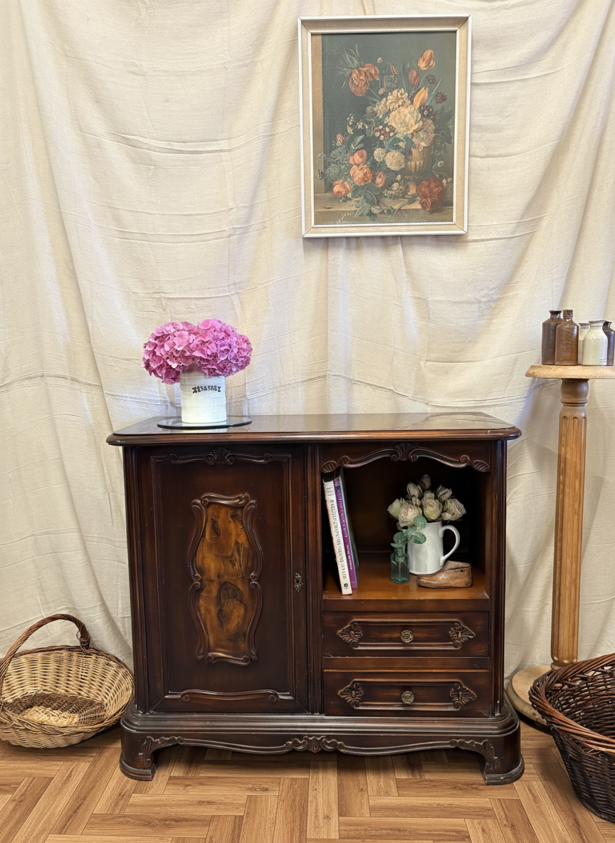 Vintage Carved Mahogany French Style Cabinet Storage Sideboard