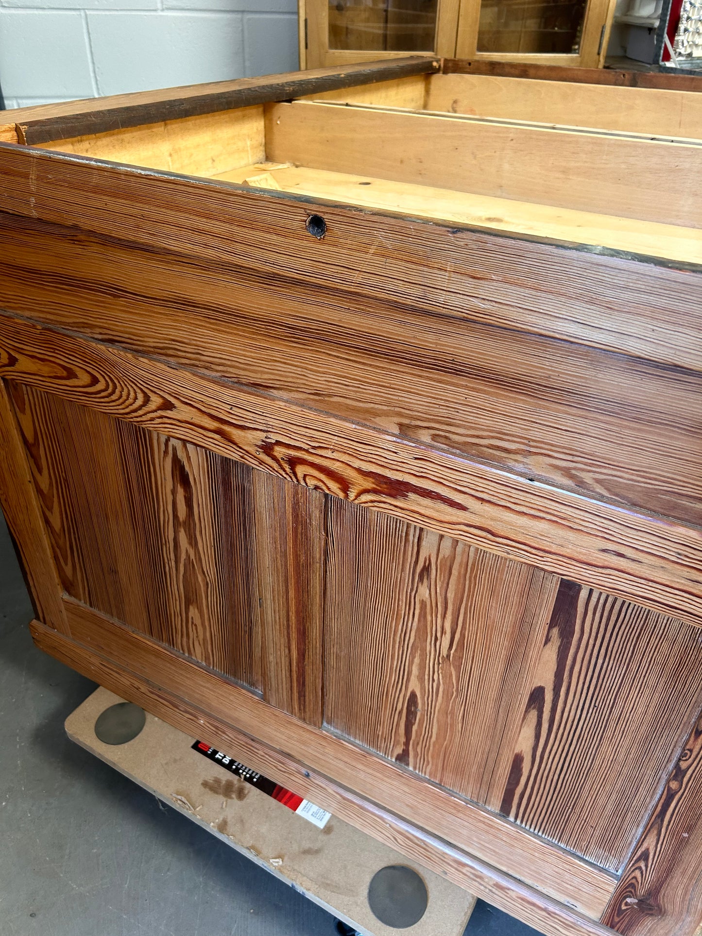 Antique Pitch Pine Large Partners Desk with Cupboards and drawers