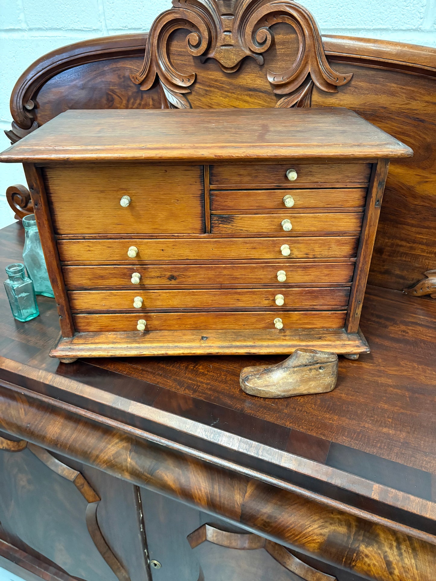 Antique wooden 8 drawer storage unit - artist maker collector