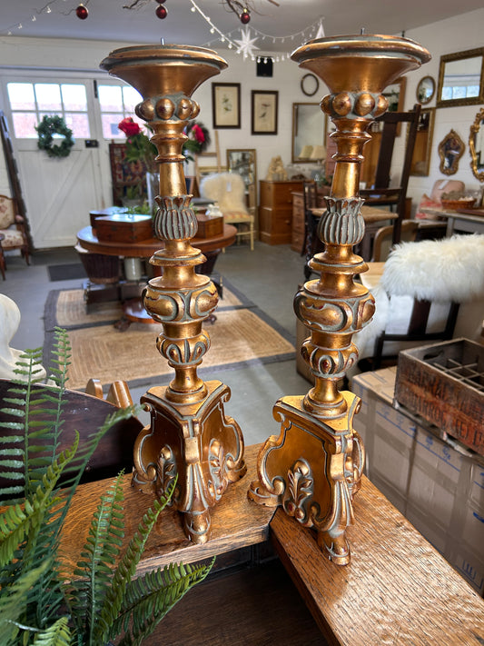 Pair of Very Heavy Impressive Italian resin candle holders highly decorative