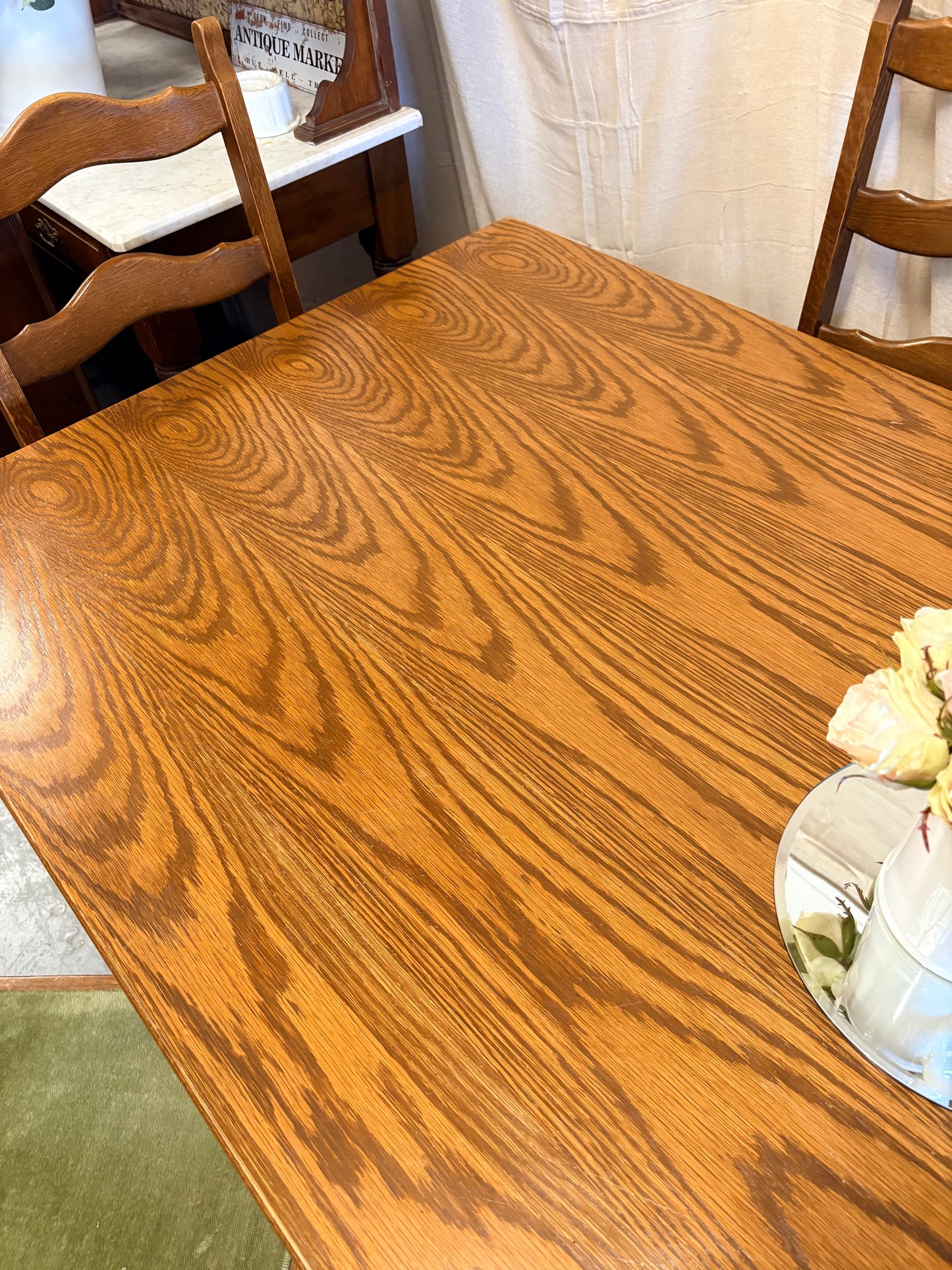 Belgium Oak Refectory Dining table with 6 Wavy Back Chairs