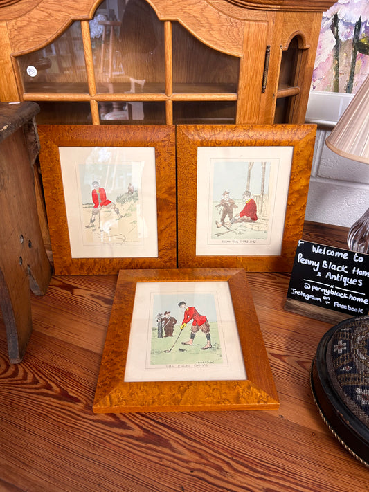 Three vintage Golf related prints Framed and glazed