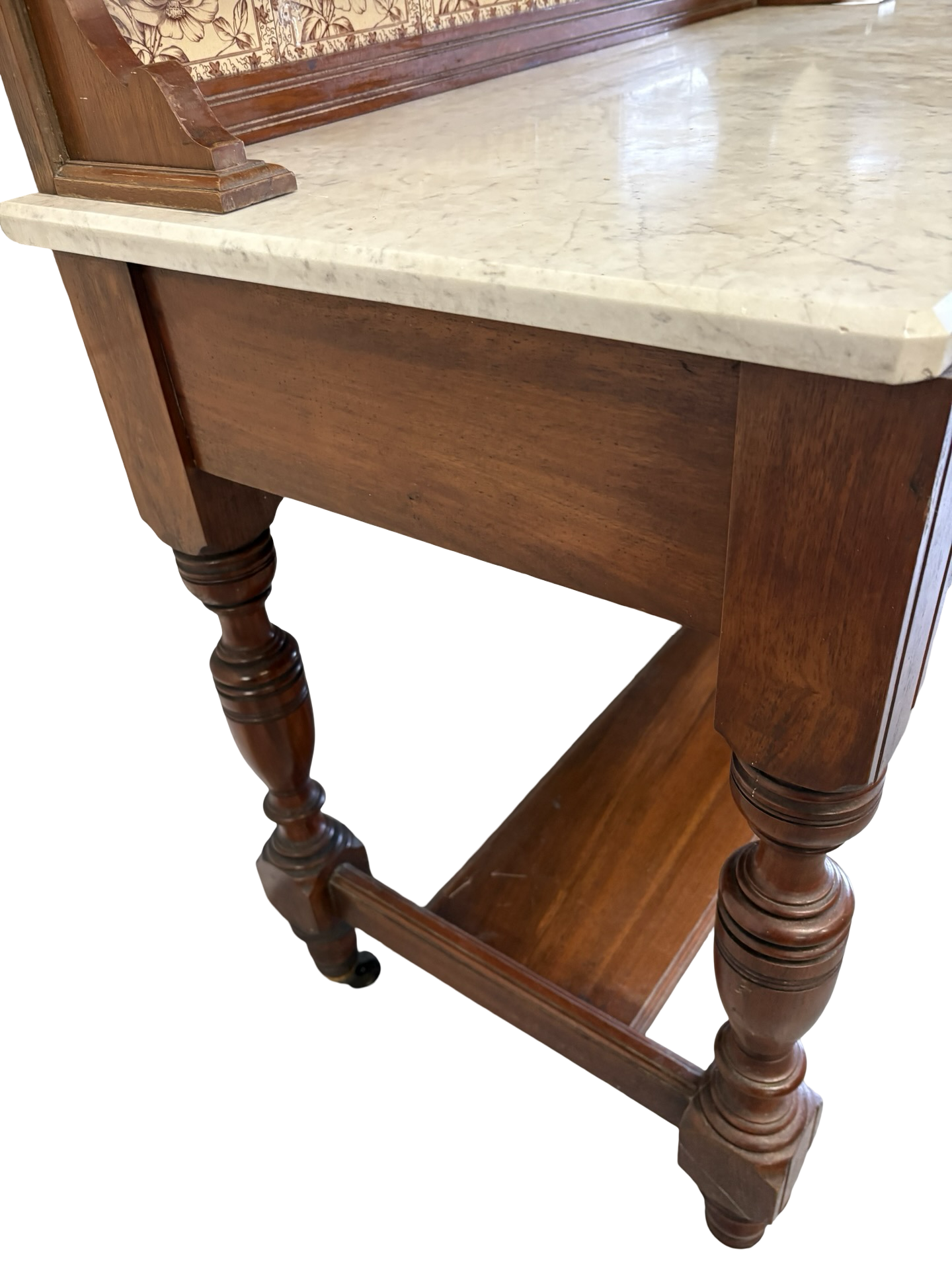 Edwardian Antique Marble top & Tiled back Washstand Side Console Table