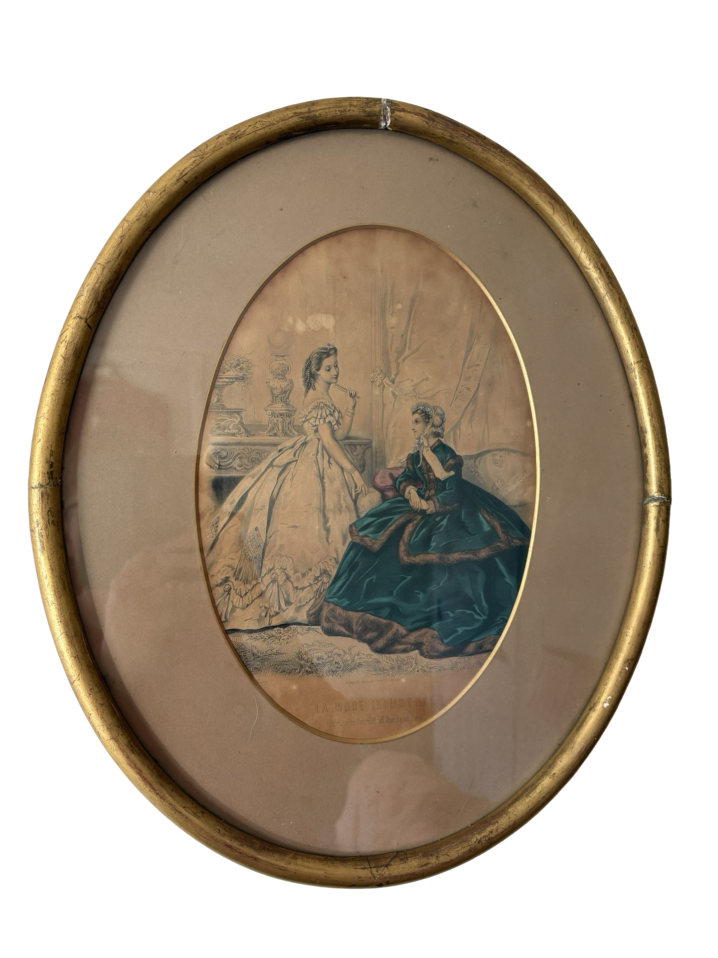 Oval Victorian French Le Mode Illustrate Framed Fashion Print