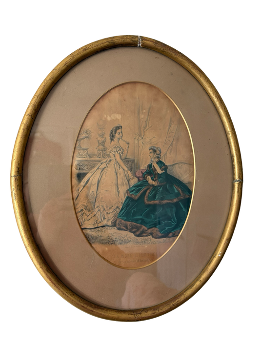 Oval Victorian French Le Mode Illustrate Framed Fashion Print