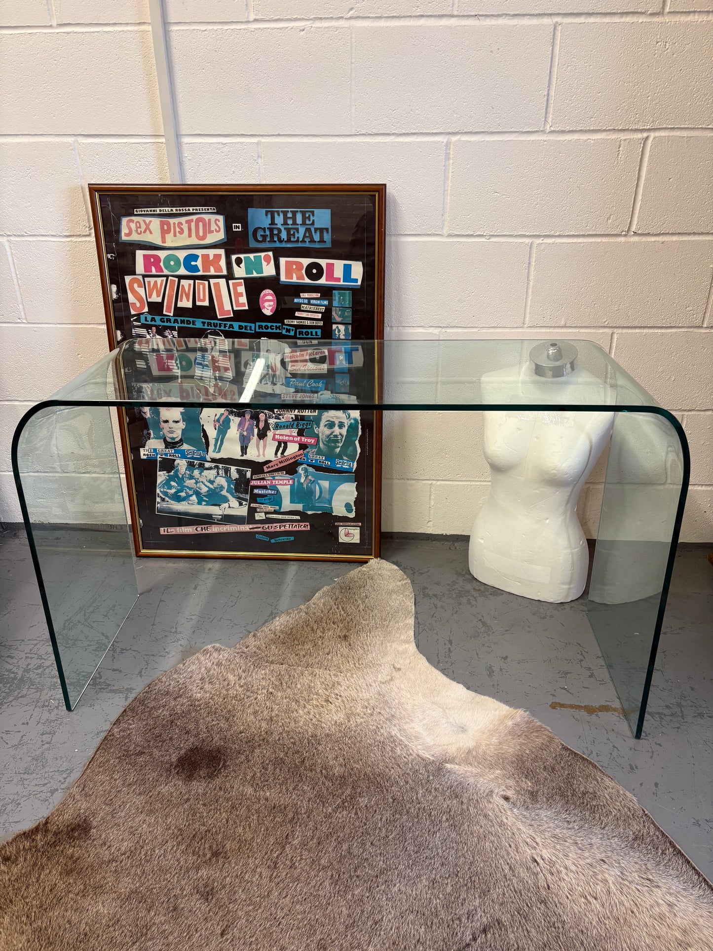 Sleek Vintage 1980’s Tempered Glass Console Side table Original Unique Eclectic Interiors