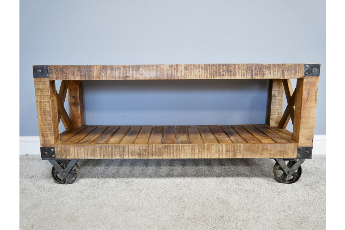 Industrial Trolley Style TV Stand shelving / coffee table unit UK Delivery