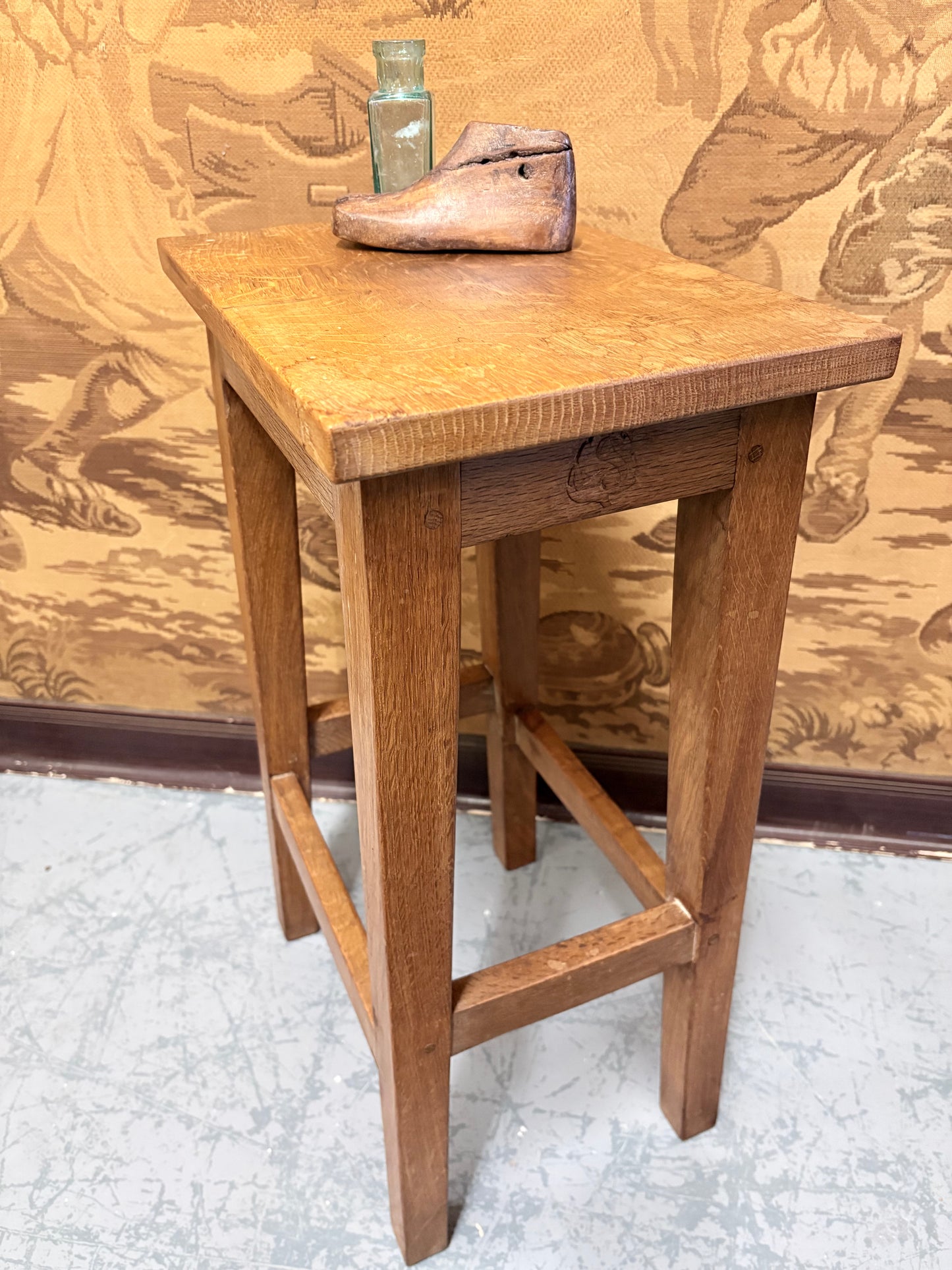 1960’s Wilf “Squirrelman” Hutchinson Solid oak stool with Provenance English Craftsman piece