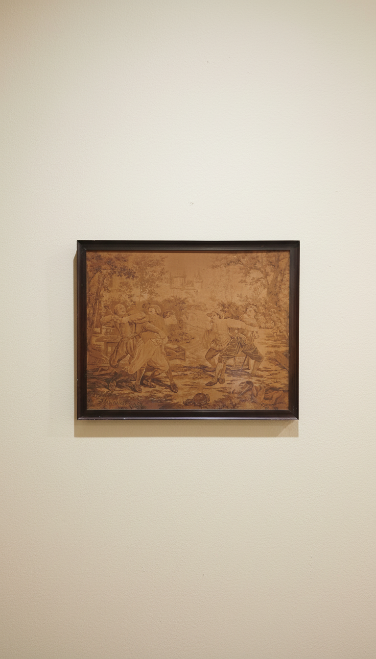 Impressive Large Decorative French tapestry panel in a Black Painted Frame