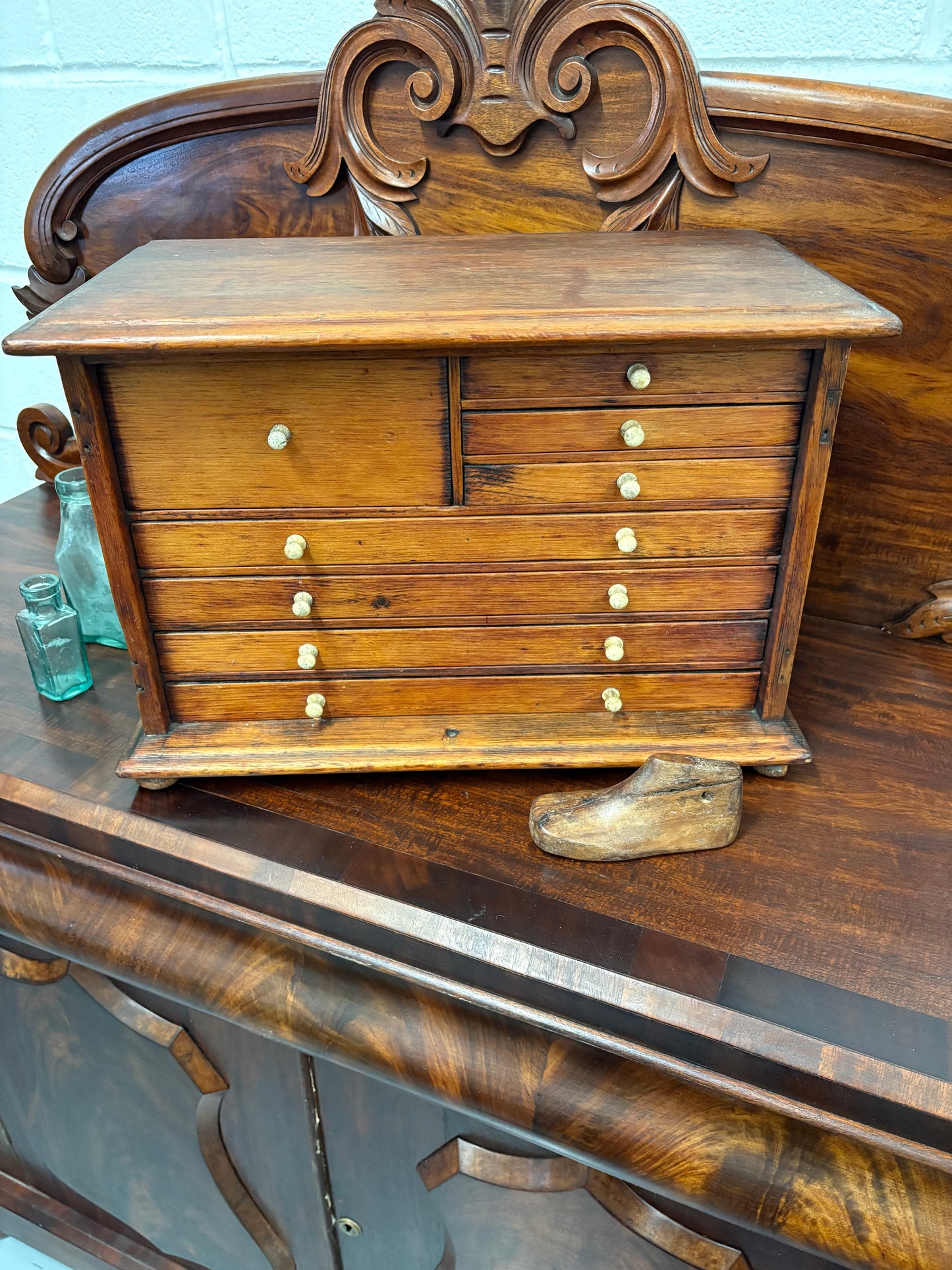 Antique wooden 8 drawer storage unit - artist maker collector