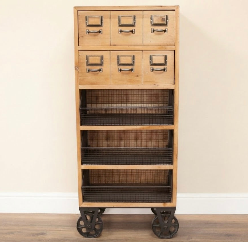 Light wood vintage styled fir and Iron Cabinet unit Kitchen Utility Bathroom Storage