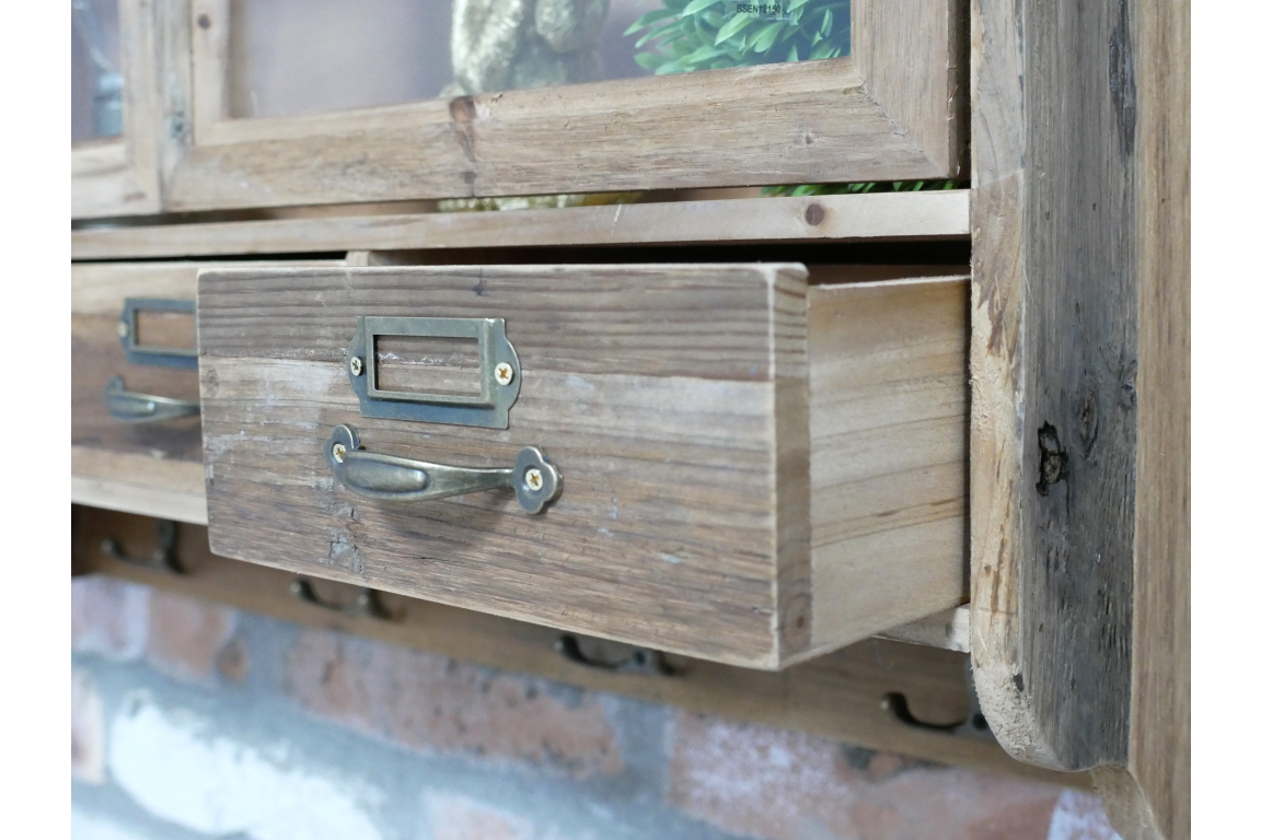 Modern Country Farmhouse Wood Wall Cupboard Drawers & Hooks