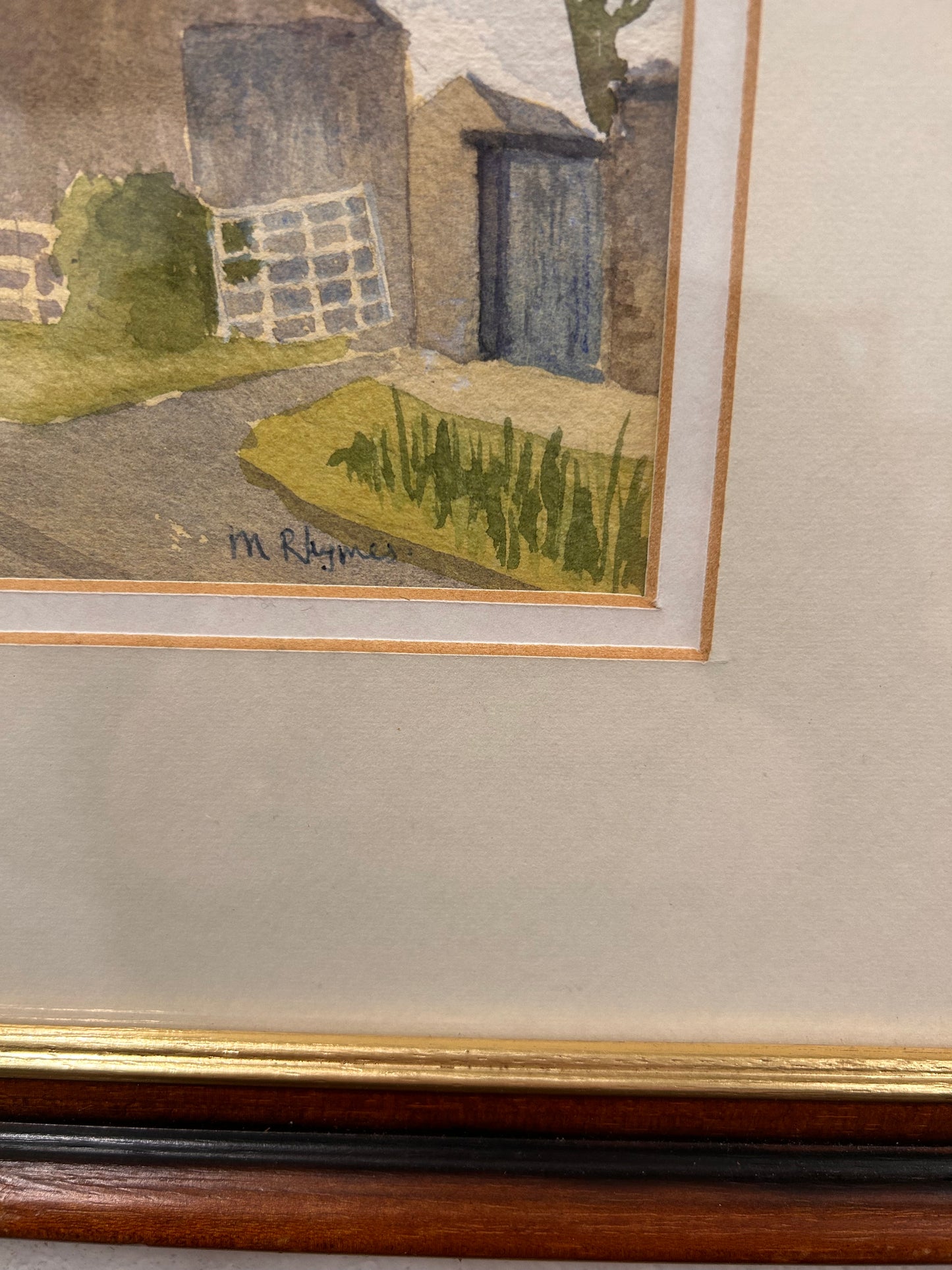 Vintage framed and signed painting by Margaret Rhymes Country Lane