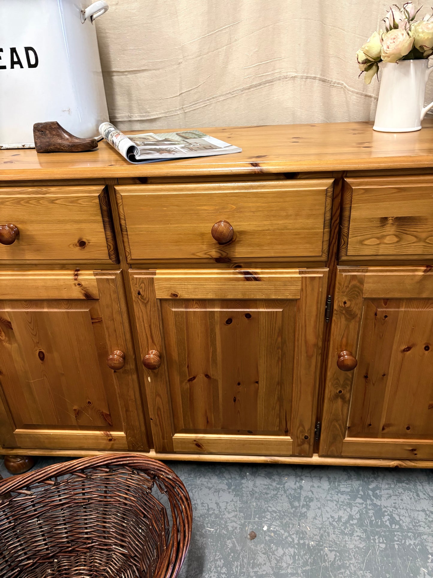 Vintage Solid pine Storage Cabinet Sideboard Country Farmhouse style