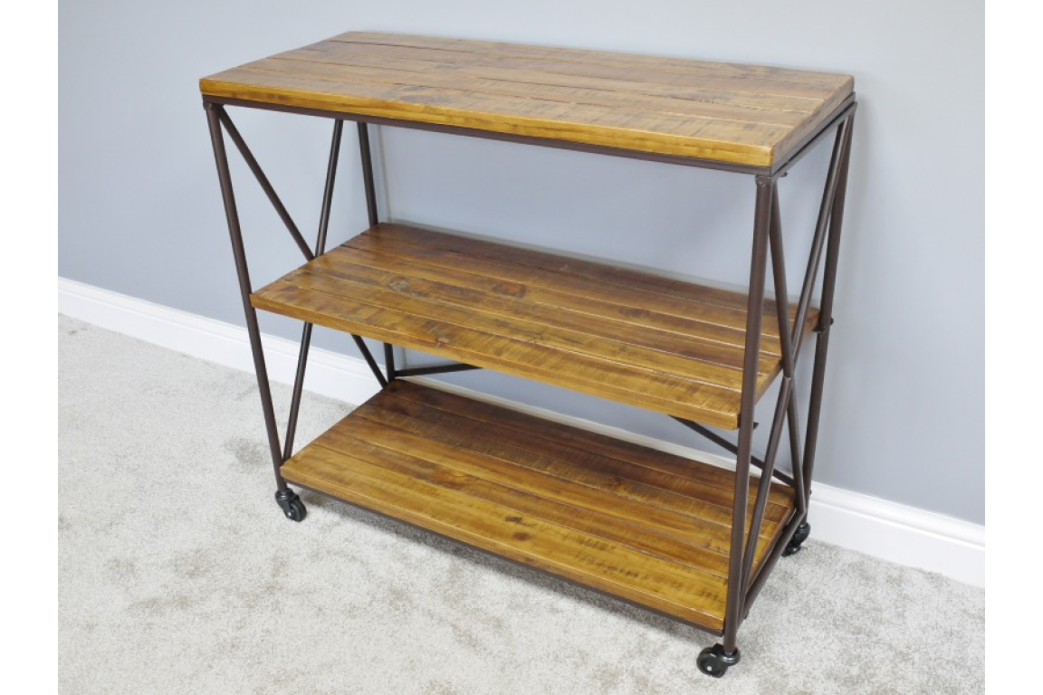 Sleek Stylish Industrial Shelves Storage Display Wood & Metal on Wheels