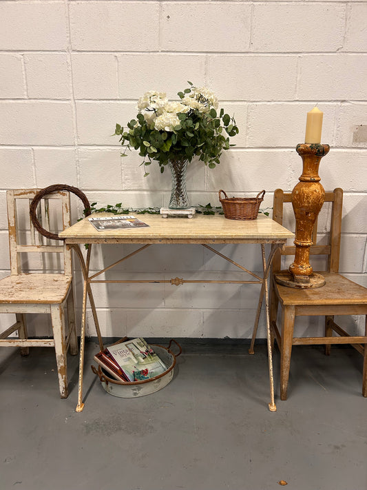 Console table French vintage marble top iron based indoor outdoor table