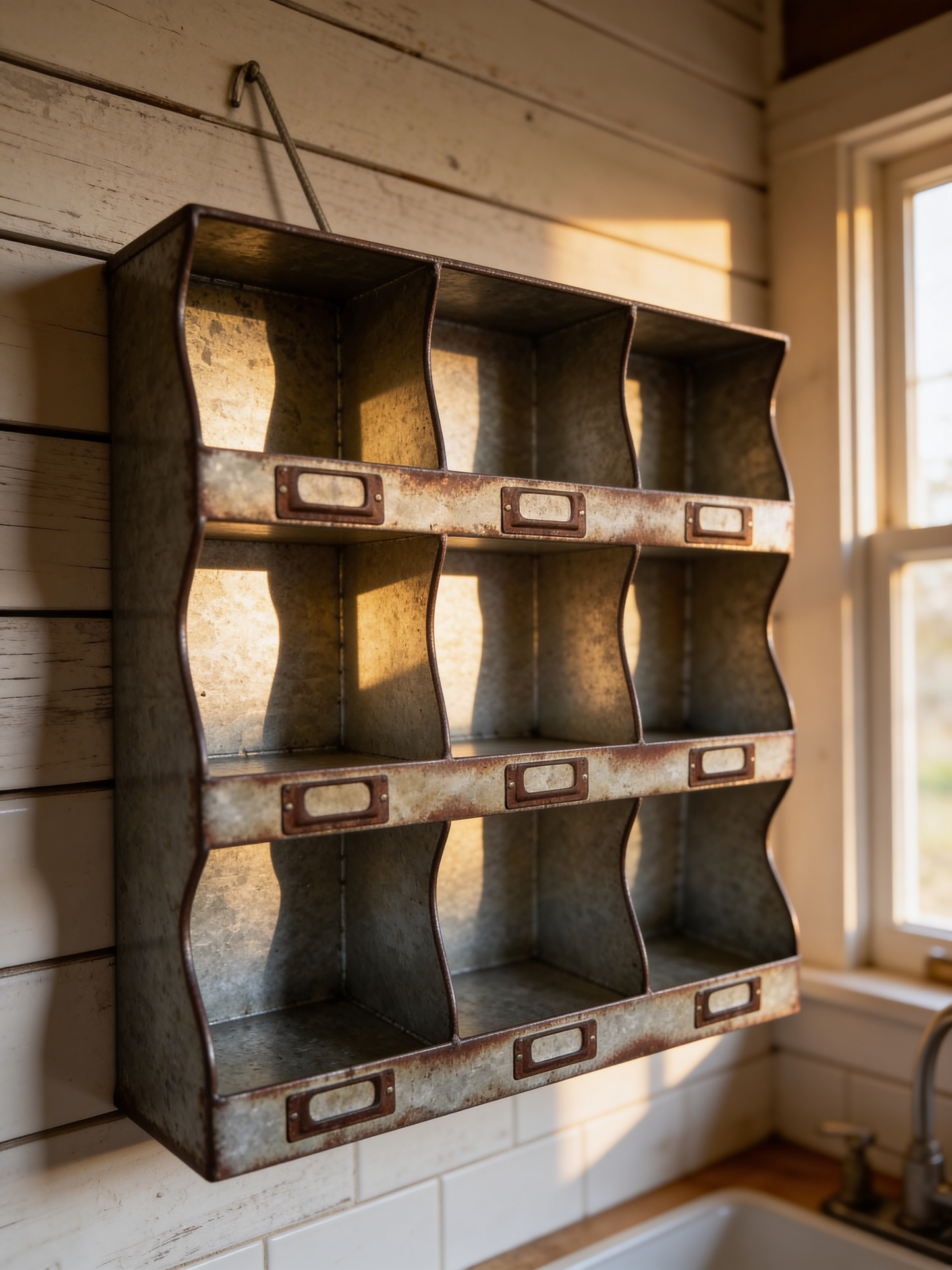 Metal shabby Pigeon hole type Wall Unit - Vintage style storage craft workshop