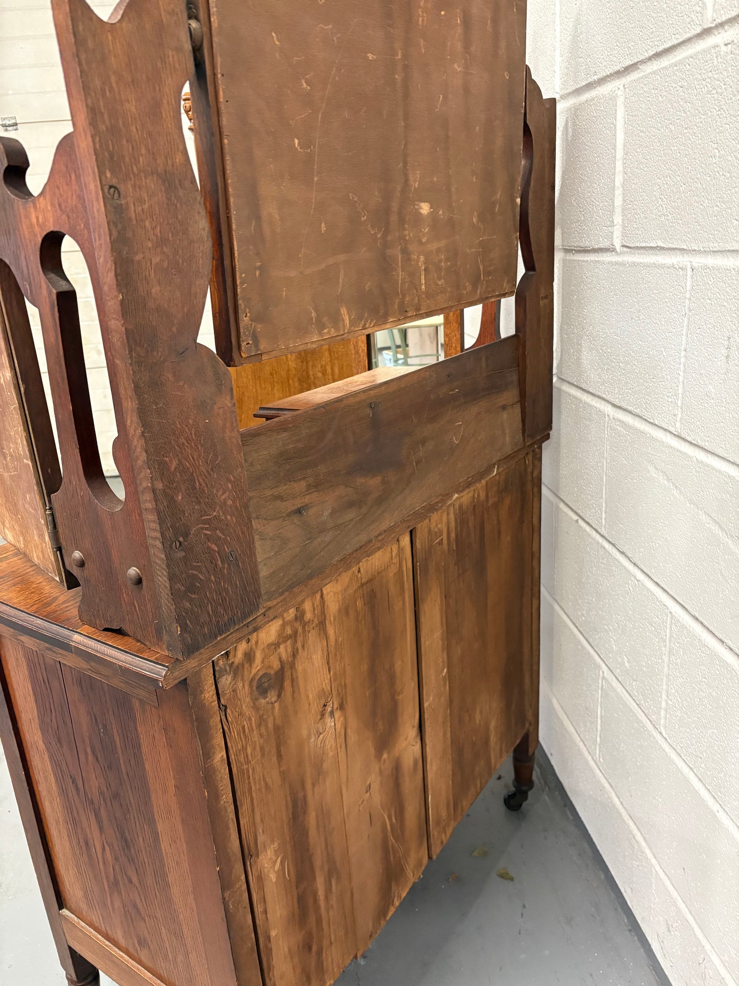 Edwardian Oak Antique Dressing Chest of Drawers with Mirrors