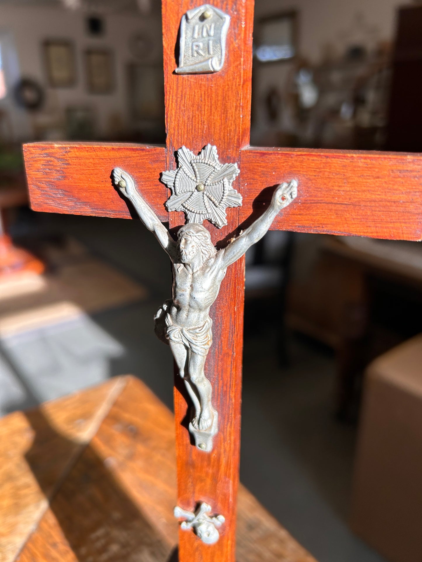 Antique crucifix cross with metal Jesus Christ figure