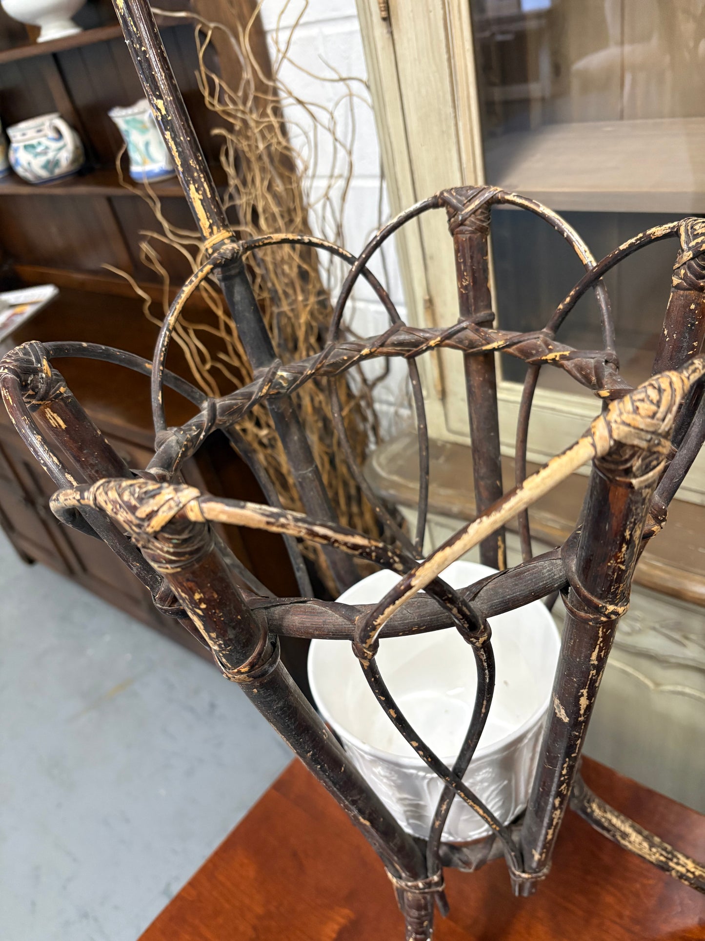 Vintage Bamboo Retro Umbrella Hall Plant Display Stand Unique Item