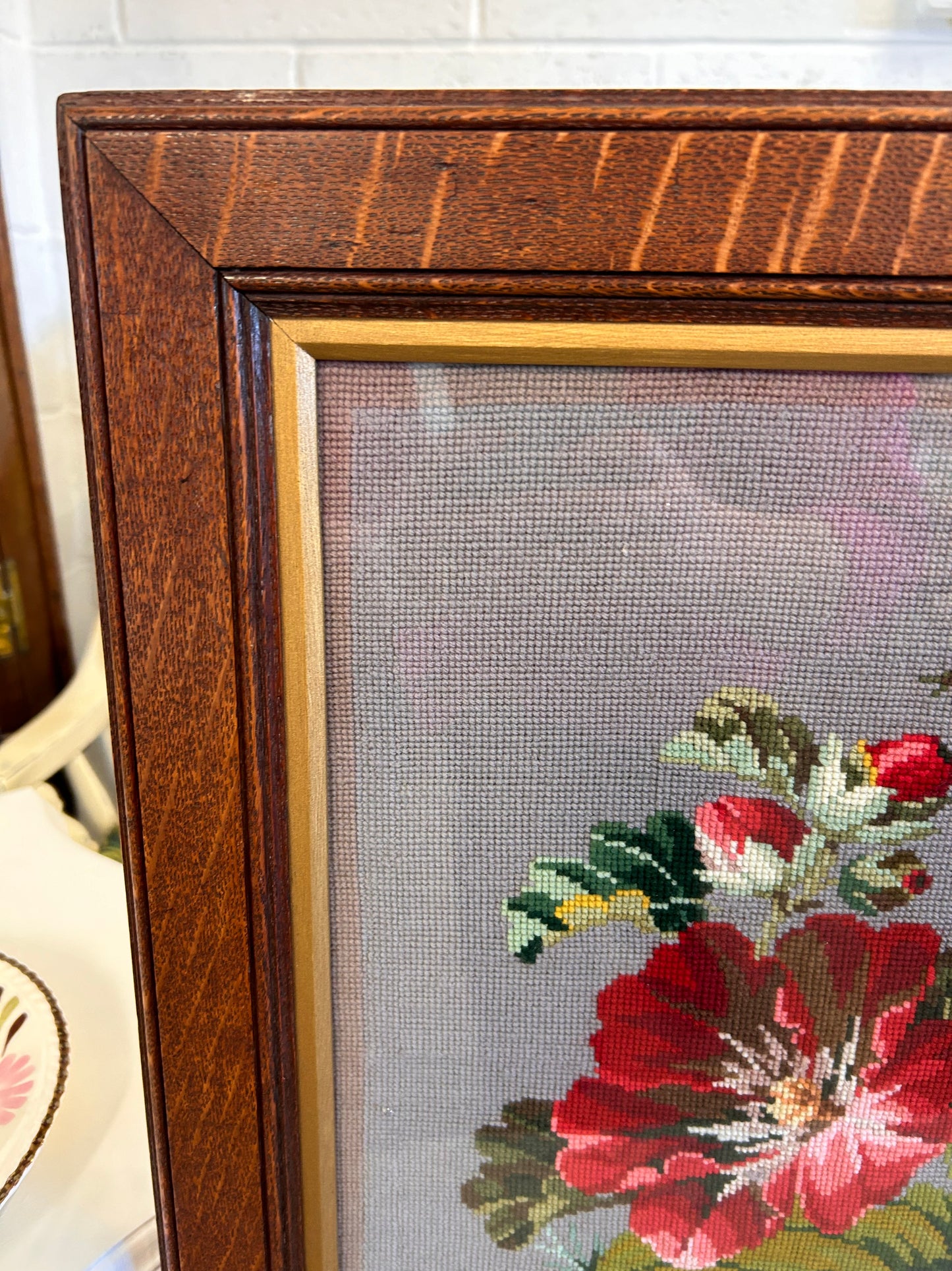 A beautiful Vintage floral tapestry glazed and framed