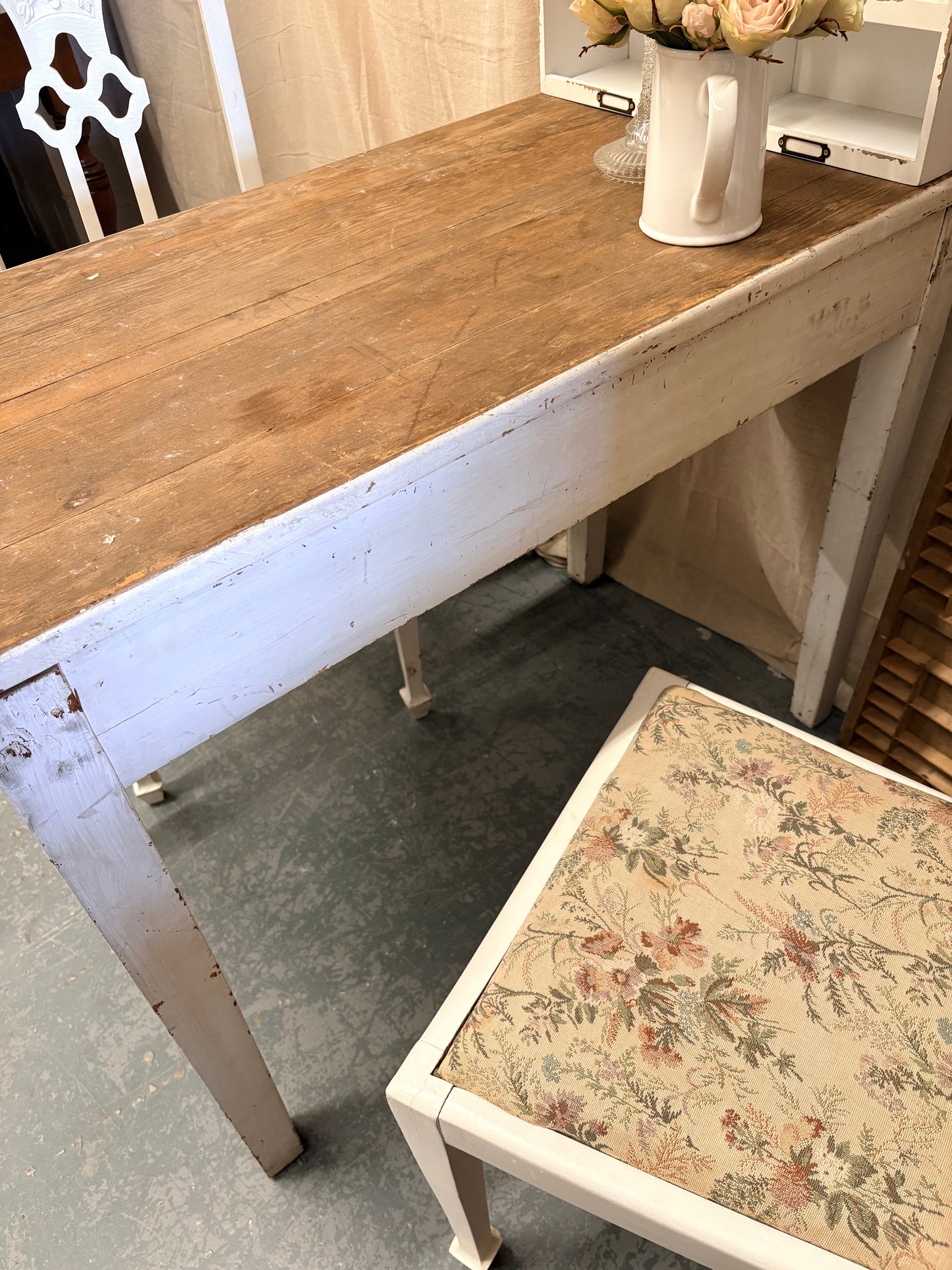 Victorian Pine Kitchen Table Single Drawer Solid Sturdy Shabby Painted