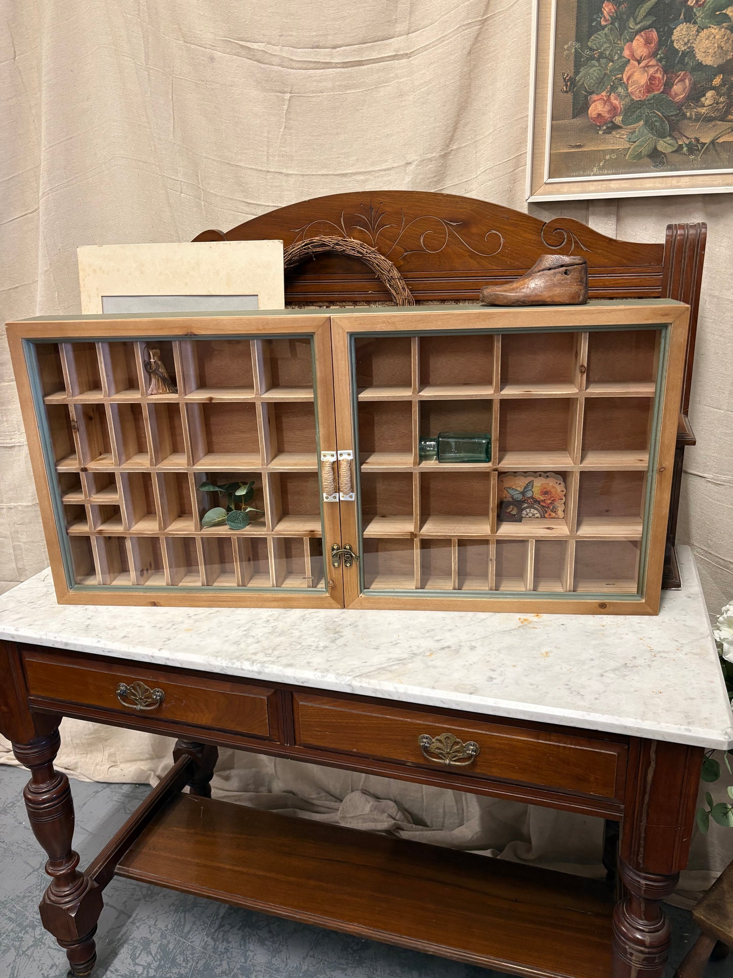 Aqua shabby Pigeon hole type Wall Unit - printer tray style storage