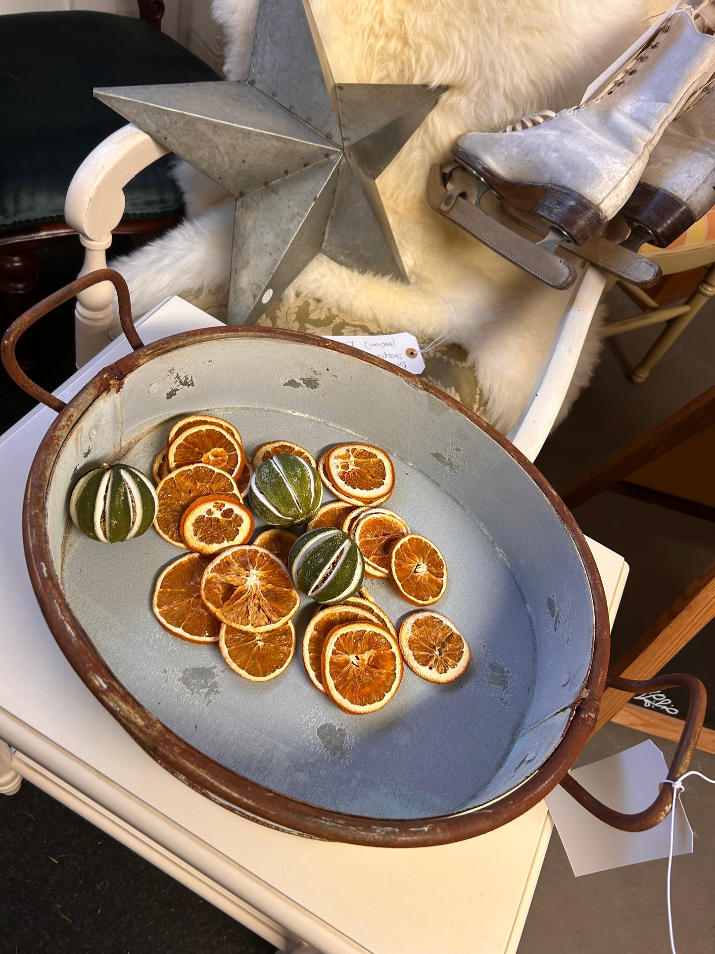 Small X1 Oxidised metal rustic serving display tray