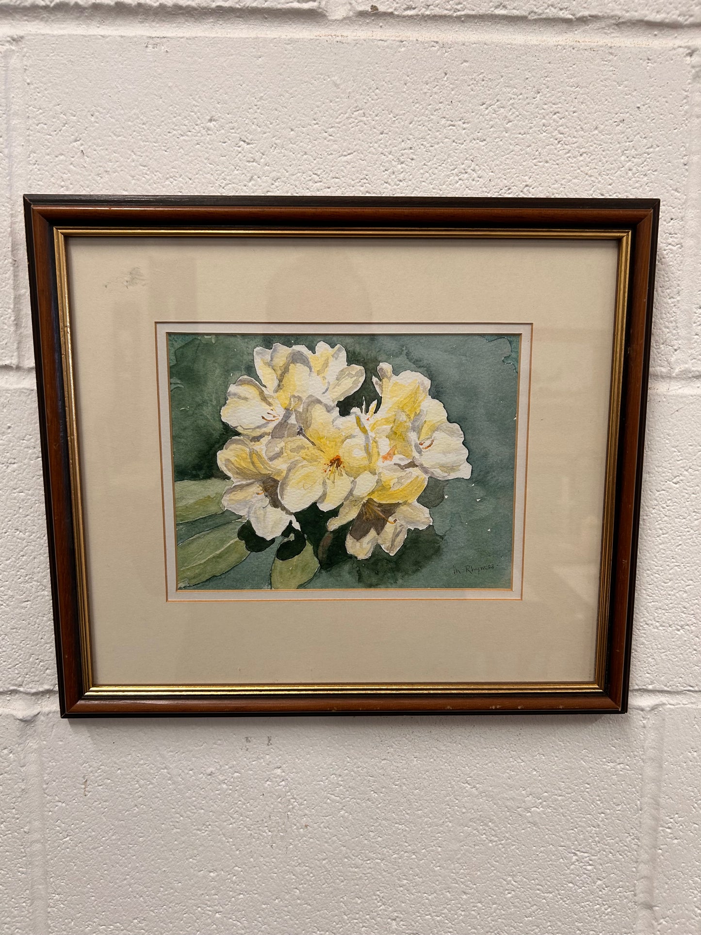 Vintage framed and signed painting by Margaret Rhymes Yellow Flowers
