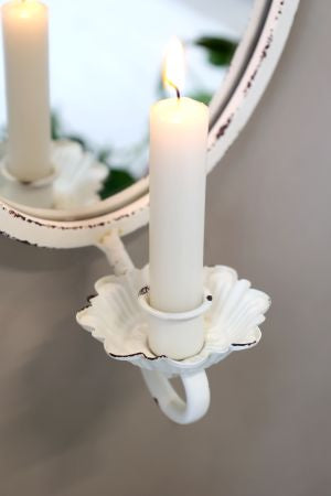 Decorative Wall Candle sconce with mirror in Aged Antique White